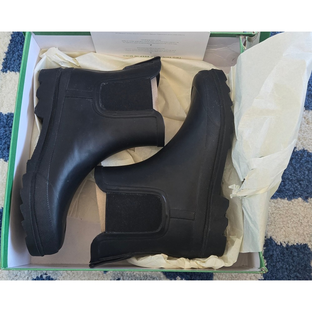 J.Crew Short‎ Shaft Lug Sole Chelsea Rain Boot Black BA184 Womens 8